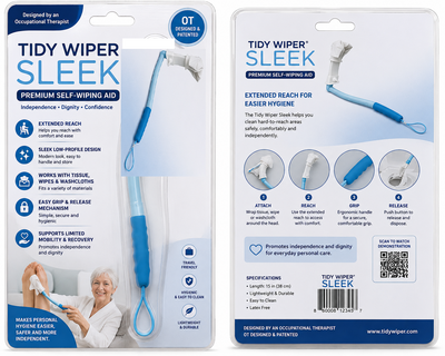 Tidy Wiper® Sleek Toileting & Bathing Aid – Wipe comfortably without bending, twisting, or straining. OT Designed Personal Hygiene Aid for ADL Independence & Caregiver Support  Blue