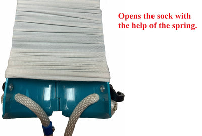 FOLDING PLASTIC COMPRESSION SOCK AID WITH DOUBLE SPRING ASSIST.  CREATIVE SELF CARE SOLUTIONS Folding hard sock aid helps open the sock.