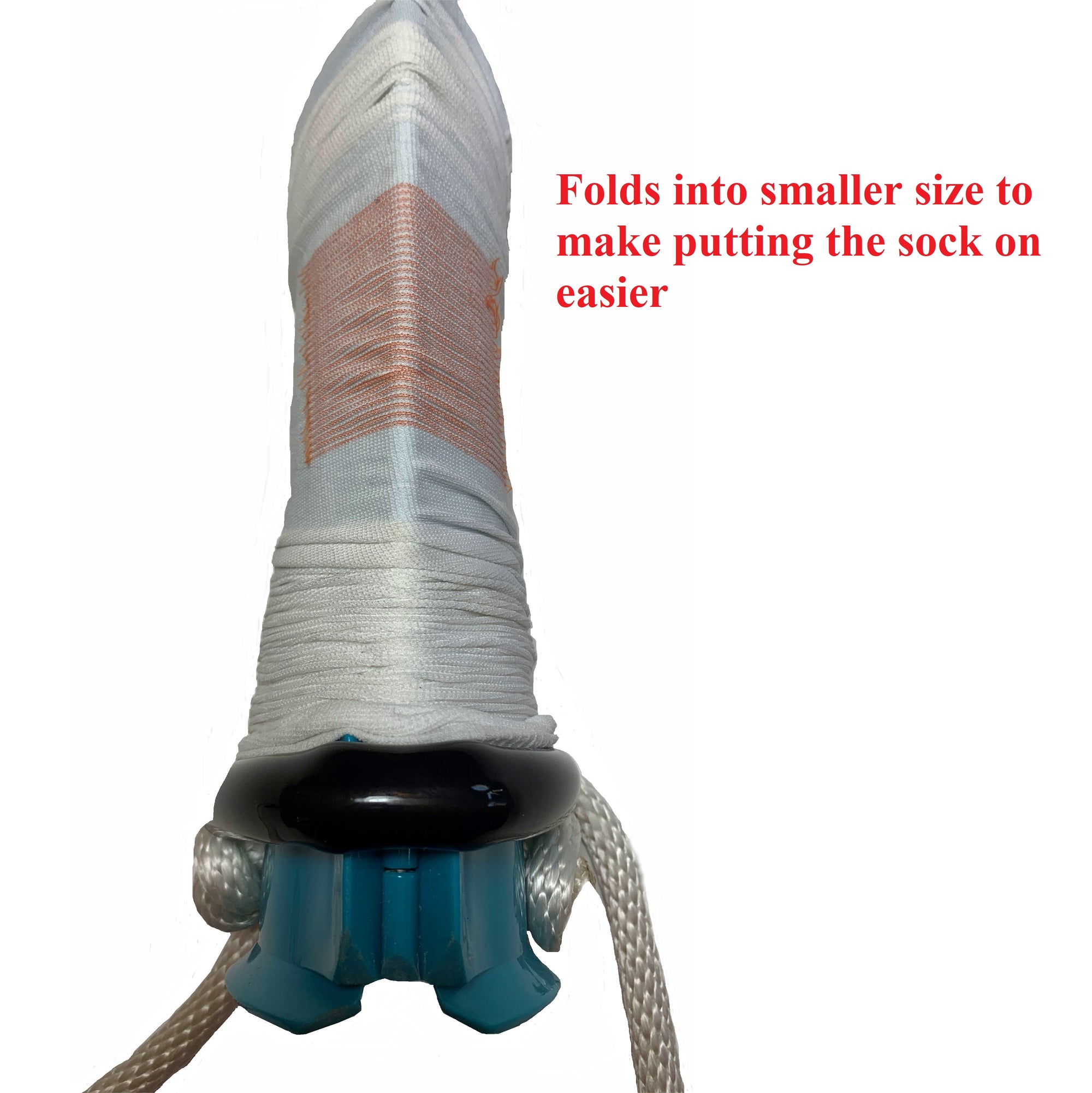 FOLDING PLASTIC COMPRESSION SOCK AID WITH DOUBLE SPRING ASSIST.  CREATIVE SELF CARE SOLUTIONS Folding hard sock aid helps open the sock.