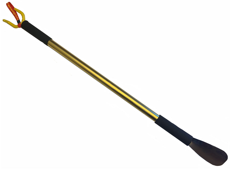 CSCS Multi-use Dressing Stick with Clothing Claw Long Handled Metal Shoe Horn 32 inches long Light weight Aluminum Patented design