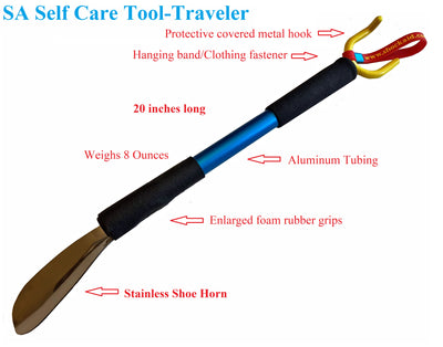 CSCS Multi-use Dressing Stick with Patented Adaptive Clothing Claw and Long Handled Steel Shoe Horn (Traveler Model)